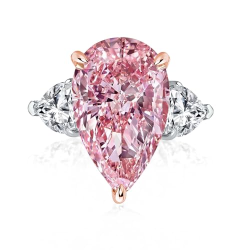 Luxury 8.0 CT Pink Stone Pear Cut Engagement Ring for Women, S925 Silver Three-Stone AAAAA Cubic Zirconia Promise Ring