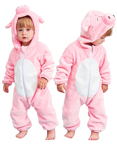 MICHLEY Unisexe Grenouillères Combinaison Bébé Barboteuses Manteau à Capuche Enfants Pyjama Jumpsuit pour Garçon et Fille, Cochon, 18-24 Mois
