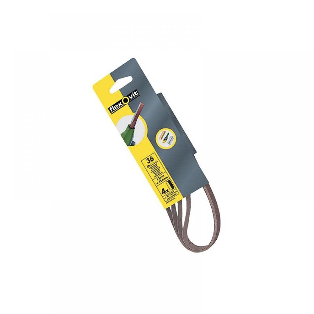 Flexovit FLV26438 Cloth Backed Power File Sanding Belts - 13mm x 454mm - Crs (4pk) , Grey