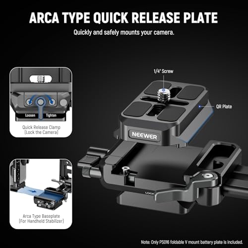 Image of NEEWER V Mount Battery Plate with NATO Rails, Arca Type Baseplate for RS4 Pro RS3 Pro Gimbal, Modular DSLR Camera Video Rig Compatible with SmallRig V Lock Battery Camera Cage, PS016