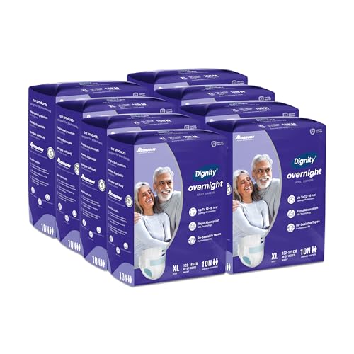 Image of DIGNITY Overnight Tape Style Adult Diapers - XL (80 Pieces) With Wetness Indicator and Leakage Protection Upto 12-16 Hrs.