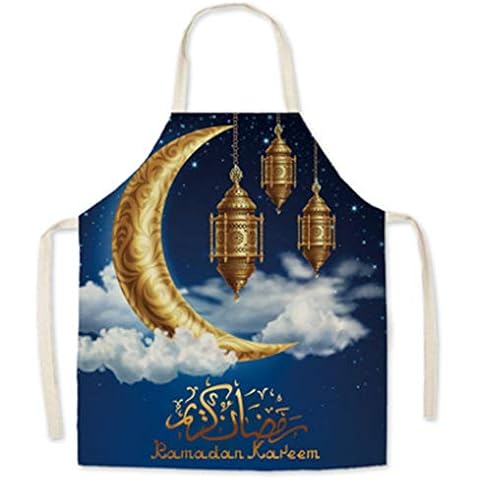 Exing Aprons, (1) Ramadan Eid Mubarak Unisex Linen Apron 65x75cm-3, Kitchen Chef Aprons, Work Aprons for Carpenters, Electricians, BBQ, Restaurant Cover