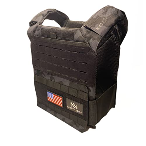 Northgym Adjustable Fitted 14lbs Weighted Vest for Men and Women/Perfect for Endurance & Strength Training and WODs in Black Camo / 2 Moulded 5.75lbs Weight Plates Included