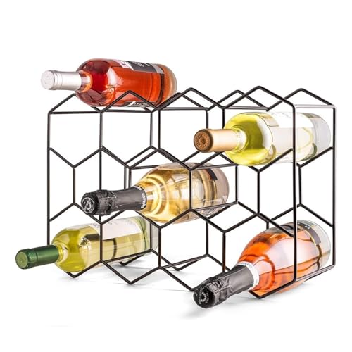LOLAhome - Botellero vino para 14 botellas de metal negro de 43x30 cm con diseño moderno hexagonal