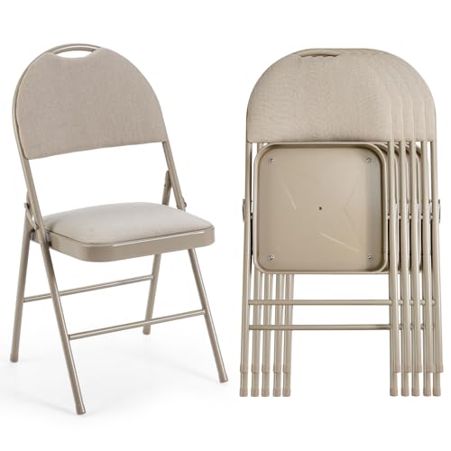 RELAX4LIFE Lot de 4 Chaise Pliante, Chaise Visiteur Pliable avec Siège Rembourré, Chaise de Conférence Empliable en Métal, Tissu Doux, Poignée, Aucun...