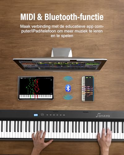 OYAYO Verbesserte Faltbares Klavier 88 Tasten, Halbgewichtete Tastatur in voller Größe Unterstützt MIDI, Tragbares Folding Piano Keyboard Bluetooth mit Sustain-Pedal und Klaviertasche, Notenständer