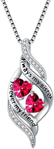 OCJ Sister Gifts for Women and Girls from Sister 925 Sterling Silver Heart Birthstone Infinity Pendant Neckalce Engraved Always My Sister Forever My Friend