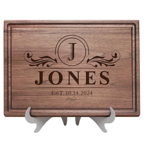 Straga Personalized Cutting Boards | Handmade Wood Engraved Charcuterie | Custom Wedding, Anniversary, Housewarming Gift for Couples or Family Reunions (Swirl Initial Design No.202)