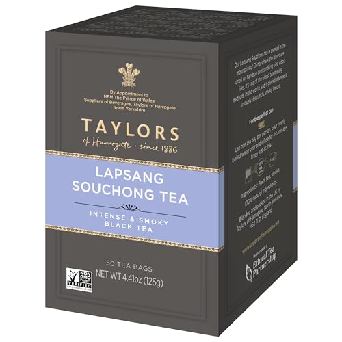 Taylors of Harrogate Lapsang Souchong, Black Tea, Pillow Tea Bags, 50 Count (Pack of 6), Smoky, Rich and Strong, Caffeinated, Enjoy Hot or Iced, 300 Teabags Total
