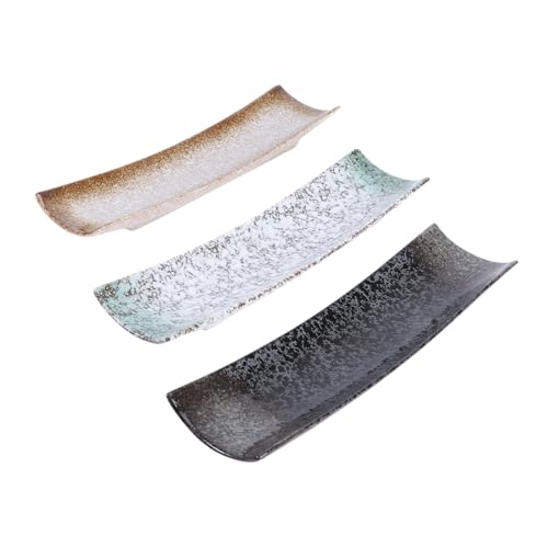LIFKOME 3pièces Assiettes Sushi Céramique Japonais Plateau Rectangulaire Vaisselle Service Table pour Restaurant Famille Styles Aléatoires