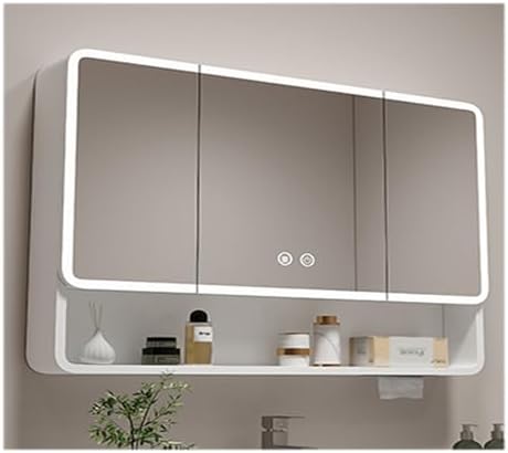 Wall Mounted Bathroom Cabinet with Mirror - Demisting Aluminum Storage Cupboard, Large Capacity Shelf, Modern Design (White, 39.4 x 27.5 in)
