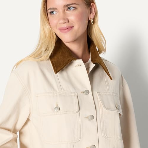 Amazon Essentials Women's Oversized-Fit Cropped Heavyweight Denim Jacket with Contrast Corduroy Collar, Ecru, X-Large - image 4