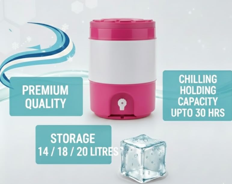 Image of Aqua Cool Water Jug | Long-Lasting Cooling up to 30 Hours | Heavy-Duty Insulated Water Container (Pink, 18 litres)