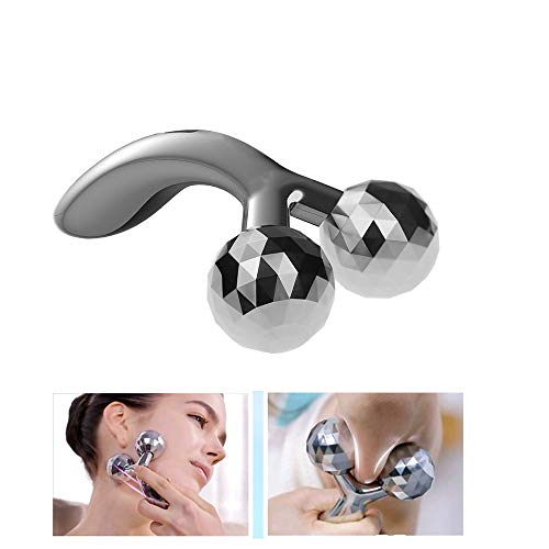 3D-Roller Facial Massager - Face Lift Tool Firming Beauty Massage Body Face Massager Mask Spa Y-Shape Microcurrent Slimming Dual Balls Roller, Face Lift, Skin Tightening, Smooth Fine Lines Silver
