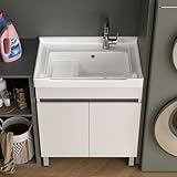 Fregadero para lavadero con gabinete, Lavabos Pequeños con Fría y Caliente Grifo y Desbordamiento(60x48cm/23.6x18.9in)