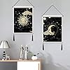 Betylifoy Confezione da 2 Arazzi da Parete con Luna e Sole con Nappe Tarocchi Neri Arazzo da Appendere a Parete Decorazione da Parete per Camera da Letto con Nuvole di Stelle della Boemia (Sole) #1
