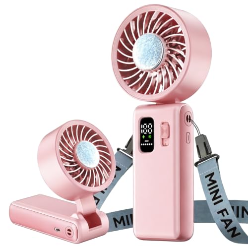 Image of ALLENERGY 3-in-1 Portable Handheld Fan, 6000mAh High-Speed Turbo Handheld Fan Rechargeable, 100 Speeds Stepless Adjustment Mini Personal Desk Fan for Travel, Camping, Outdoor,Pink