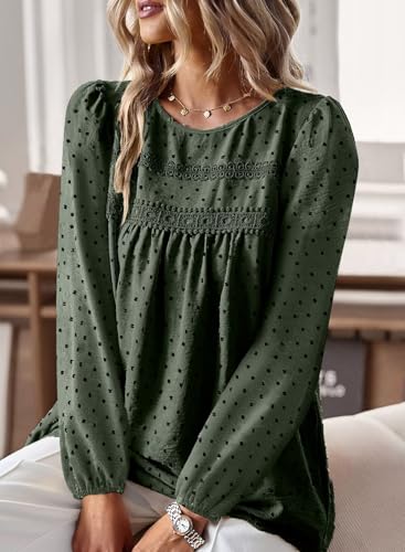 Image of Falechay Womens Tops Flowy Boho Dressy Casual Lace Cute Long Sleeve Shirts