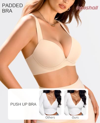 Upushall Push Up Padded Bras for Women Adds-2-Cups Plunge Nude - image 2