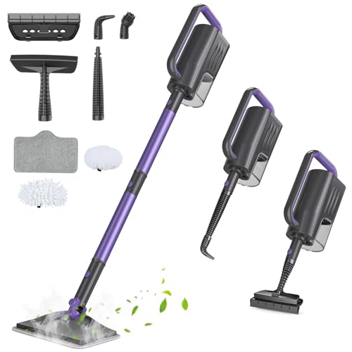 Gatlei Steam Mop, Steam Cleaner with 400ML Water Tank, 2 Washable Pads, 23FT Power Cable floor steamer, Detachable Steam Mops for sealed Hard Floors, Marble, Stone, Hardwood (Purple)