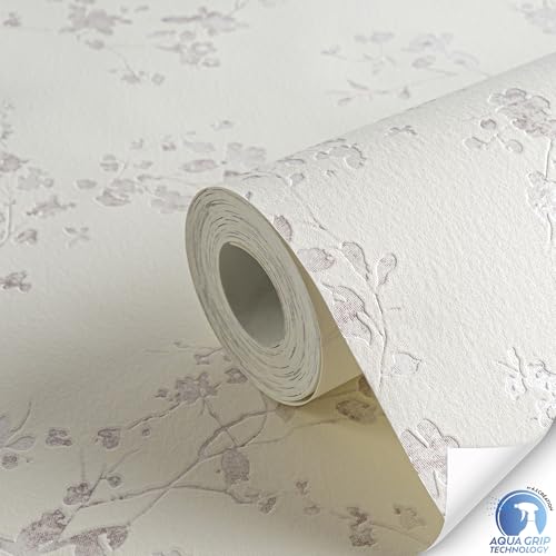 Livingwalls Wallpaper DESIGNDROP, precovered Non-Woven Wallpaper Floral in Cream, Violet, 10,05m x 0,53m - Image 2