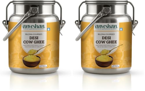 Image of Anveshan A2 Ghee (2.5L Stainless Steel Dolchi) | Traditional Bilona Method | Curd- Churned | Cultured | Pure and Nutural | Lab Tested | Free-grazed, Grass-fed Desi Cows (Pack of 2)