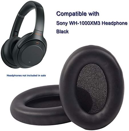 Premium ear pads compatible with Sony WH-1000XM3 headphones (WH-1000XM3, Black). Premium Protein Leather | Soft High Density Foam | Easy Installation | Comfortable