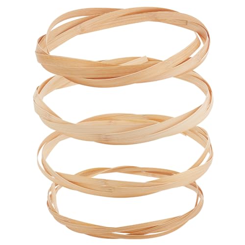 FINGERINSPIRE 4 Rouleaux de Bandes de Bambou Naturel à Tisser en 4 Styles, Mocassin, Plat, 3 m/pièce, 12 m au total, pour DIY de Paniers de Tissage