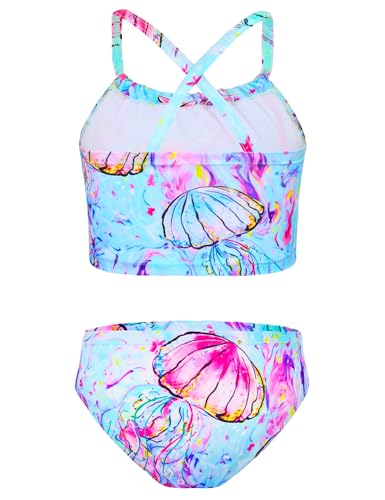 Image of TENVDA Girls Swimsuit 2-Piece Halter Tankini Set Beach Sport Bathing Suit UPF 50+ Swimwear