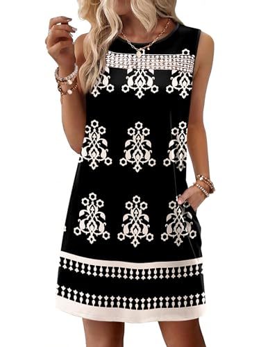 Image of WIHOLL Summer Dresses for Women 2026 Beach Vacation Spring Fashion Clothing Lace Mini Tank Dress with Pockets