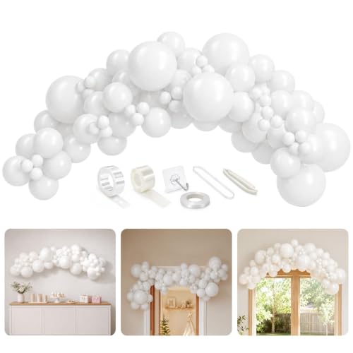 Image of Bezente 6FT White Balloon Garland Arch Kit for Wall & Doorway 79 Pcs | White Latex Balloons Different Sizes 18 12 5 Inch for Party Baby Shower Birthday Wedding Bridal Shower Decorations