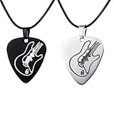Aonklot 2 Pcs Guitar Pick Necklaces for Men Women Guitar Pick Pendant Necklace Leather Rope Necklace Gift for Guitar Lovers