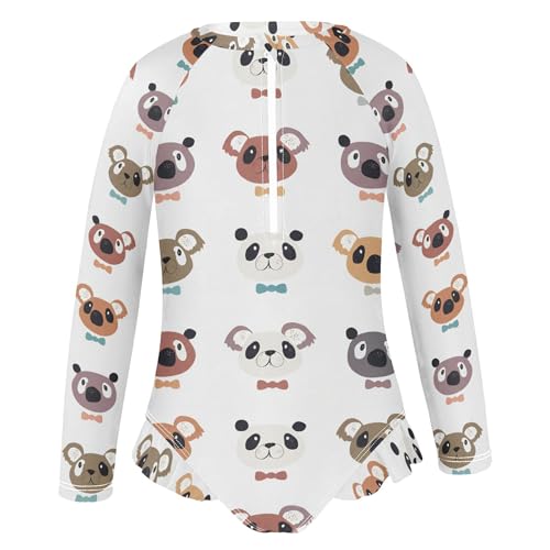 Cute Teddy Bear Girls Long Sleeve Rashguard Swimsuit UV Protection One-Piece Swimwear Bathing Suit B04042312