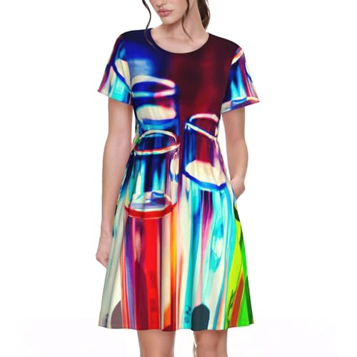 Robe d'été élégante à manches courtes imprimé chimie femme