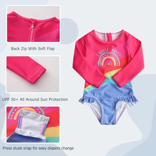 Image of Aisyee Baby Girls One Piece Swimsuits Long Sleeve Rash Guard Swimshirts