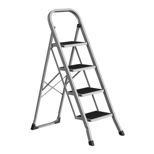 Image of SONGMICS 4-Step Ladder, Folding Step Ladder, Safety, Holds up to 150KG
