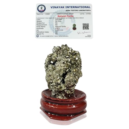 Reiki Crystal Products Natural Certified Pyrite Raw Rough Stones Cluster Peru Figurine with Stand for Healing Vastu Gifts Wealth Attracts Business Luck (30 Gram, Golden)