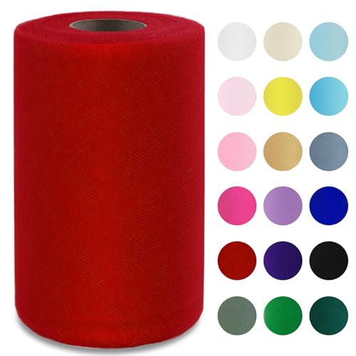 Image of Red Tulle Fabric Roll 6 Inch x 100 Yards Tulle Ribbon