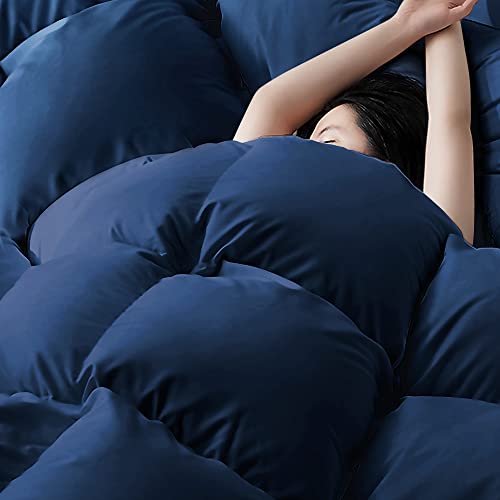 Bedhours Queen Comforter Set 3 Pcs Ultra Soft Premium 2100 Series Down Alternative Bedding Sets For All Season, Breathable Lightweight Cooling Comforter + 2 Pillow Shams (Navy Blue Queen) #TOP1