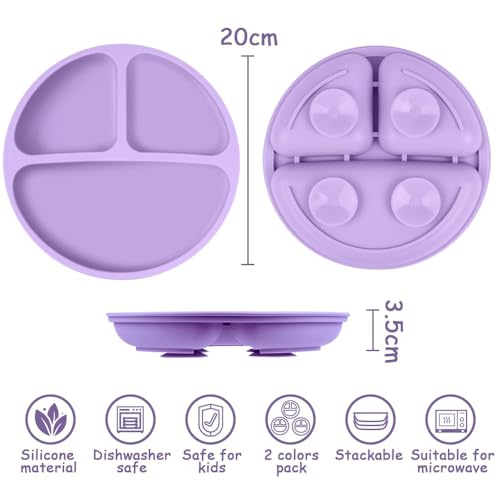Image of Xacton Silicone Suction Plates I Baby Feeding with 3 Strong Suction Cups I BPA Free, Dishwasher, Freezer & Microwave Safe I Unbreakable I Silicon Grip I Deep Divided for Baby & Toddlers (Blue1)