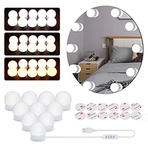 Lumière De Miroir, Kit Lumineux De Style Hollywoodien, Lampe Coiffeuse Maquillage Usb, Pour Miroir Cosmétique Salle De Bain 3 Couleurs 10 Niveaux De Luminosité Avec Adaptateur (miroir Non Inclus)