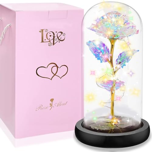 Ewige Rose im Glas mit LED-Beleuchtung - Schöne und das Biest Design - Künstliche Rugosa-Rose als Romantisches Geschenk für Valentinstag, Geburtstag, Mama, Freundin(Farbe Licht) Ewige Rose im Glas mit LED-Beleuchtung - Schöne und das Biest Design - Künstliche Rugosa-Rose als Romantisches Geschenk für Valentinstag, Geburtstag, Mama, Freundin(Farbe Licht)
