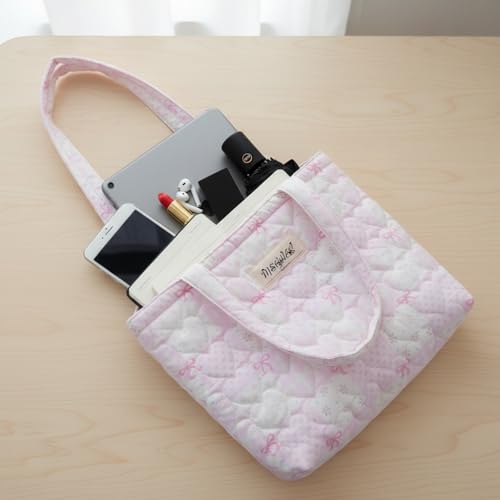 Image of Floral Quilted Cotton Shoulder Bag for Women Daily Use Medium Size Handbag Large Capacity Thickened Design Tote