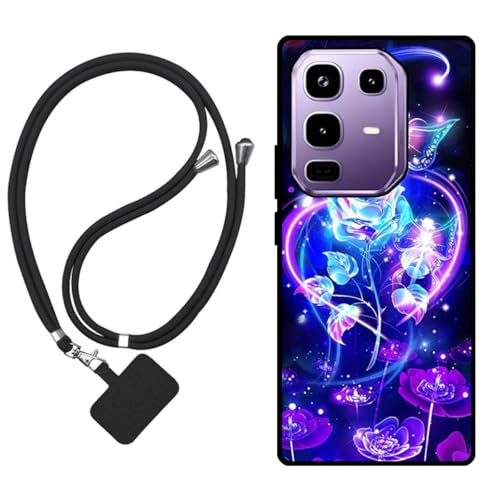 Sunrive Coque Compatible avec Infinix Note50Pro 4G/Note50 4G,TPU Étui Housse Protecteur Mat Back Cover Mignon Motifs Case(Roses,Papillon,Fleur)+1x Universelle Dragonne