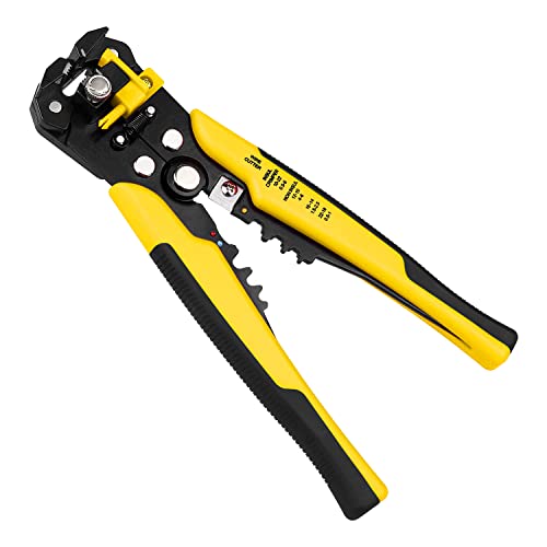Duogalia Wire Stripper, Wire Cutter for Solid and Stranded AWG Wire, Self-adjusting 8-Inch Automatic Wire Stripper, Stripping 10-24 AWG (Yellow)