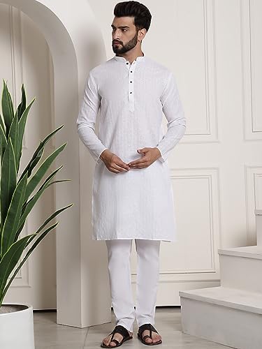 Image of SOJANYA (Since 1958 Men's Cotton Blend Checked Kurta and Churidar Pyjama Set
