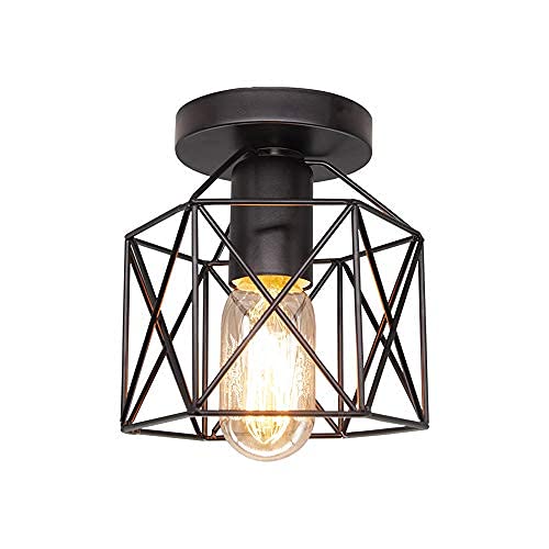 Lámpara de techo LED vintage Luz de montaje en superficie de jaula de hierro negro, para cocina, dormitorio, balcón, barra,...