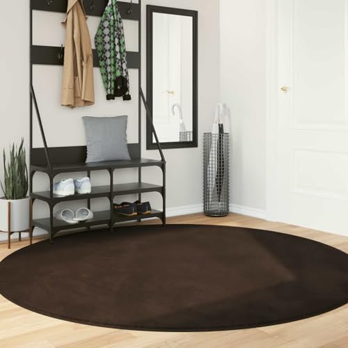 Image of Ordellia Huarte Medium Pile Soft and Washable Rug Brown Polyester 200 x 200 cm Round Non-Slip Easy Care Suitable for Underfloor Heating Living Room Bedroom Hallway