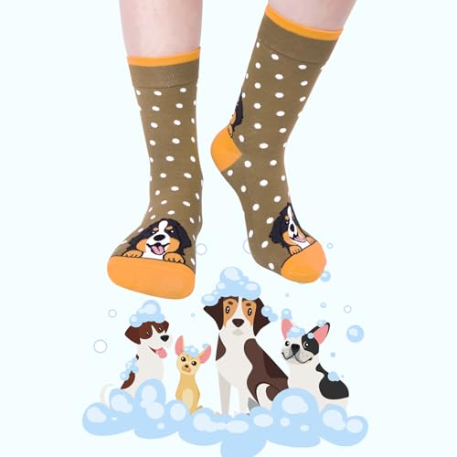 Chalier Cozy 5 Paar Damen Socken Niedliche Katzen Hunde Tiere Lustige Geschenk für Frauen Baumwollsocken Einheitsgröße(A4-Mix Hunde)