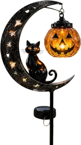 Linterna LED cálida solar con silueta de calabaza metálica 2